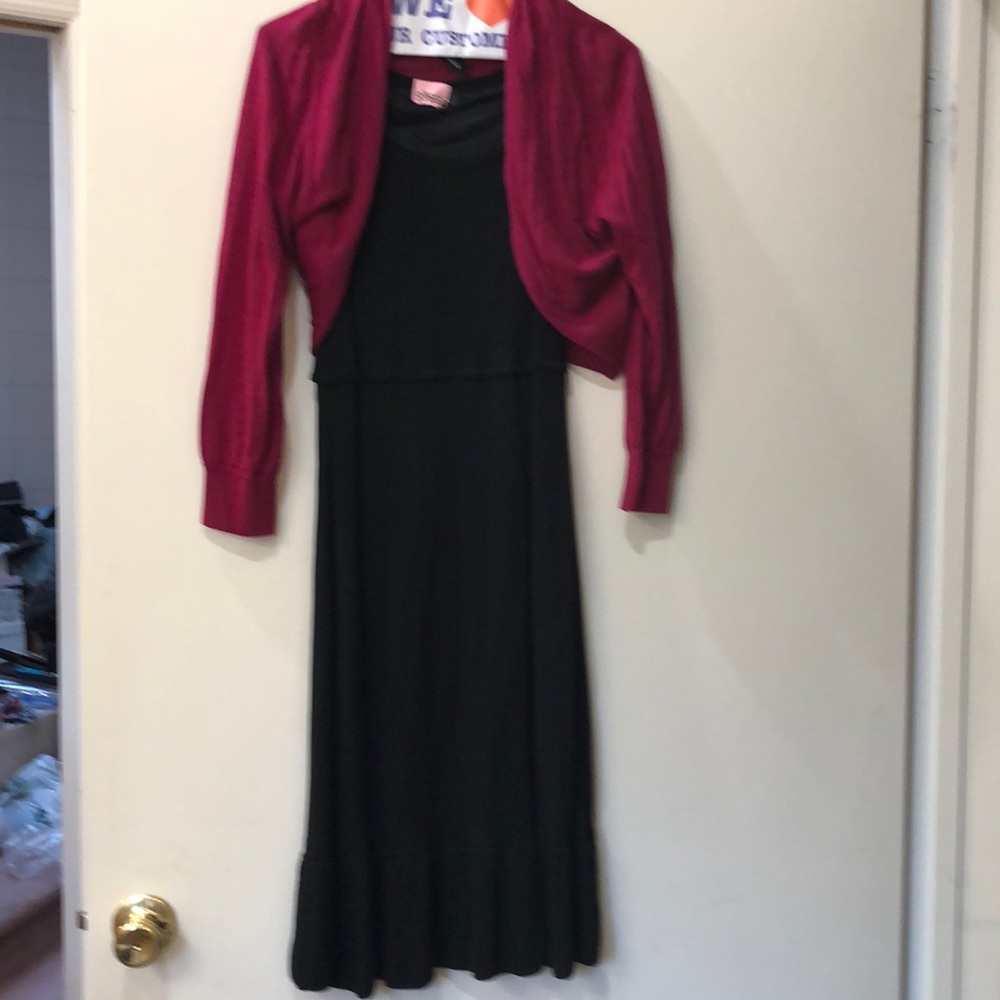 Max & Co little black dress with fuschia shrug